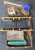 A car inspection trolley together with two boxes of tools boxes, GTX motor oil can,