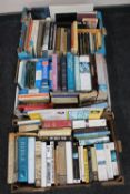 Three boxes of books relating to war, travel,