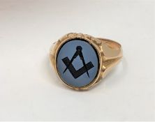 An antique agate gold Masonic ring,