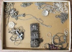 A collection of white metal jewellery including bracelet,