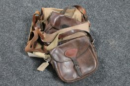 Two vintage brown leather cartridge bags and a canvas cartridge bag