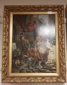 After Eduard Le Gall : Roasting Chestnuts, an over-painted chromolithograph,