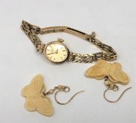 A 9ct gold lady's Rotary wrist watch (11.3g gross), together with a pair of butterfly earrings.