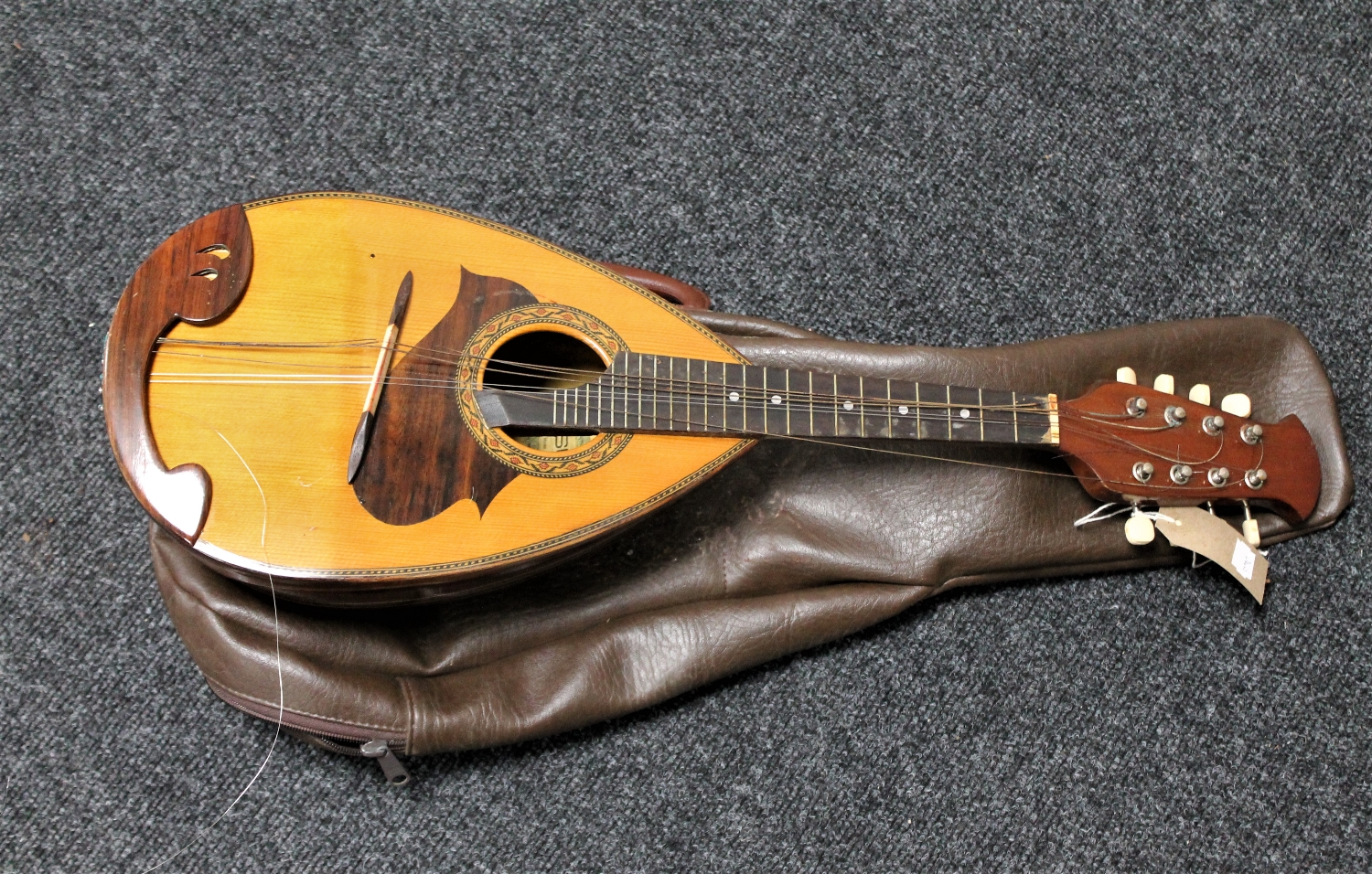 A Suzuki bowl backed eight string mandolin in carry bag