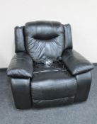 A black leather electric reclining armchair