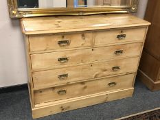 A Victorian pine five drawer chest,