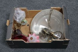 A box of two Art Deco style glass light fittings together with a further glass light shade