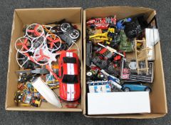 Two boxes of Lego, remote control toys,