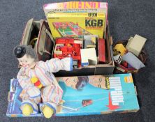 A box of 1970's building blocks, plastic toys,