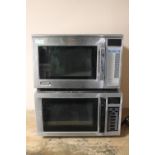 Two stainless steel commercial microwaves