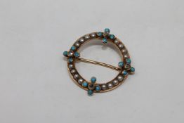 A 15ct gold turquoise pearl and diamond brooch