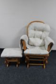 A Kub beech framed gilder chair with stool