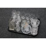 A tray of antique and later glass ware : glasses, vases,