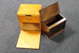 A plywood storage box fitted two drawers and an Edwardian oak storage box