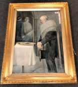 J. Stewart : study of a man by a collection plate, watercolour, 49 cm c 70 cm, signed, framed.