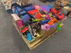 A pallet of children's toys, building blocks,