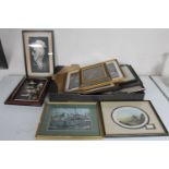 A box of eleven assorted framed pictures : nautical knots, Lowry print,