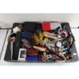 A box of large quantity of costume jewellery, wristwatch,