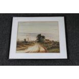 A framed William Baker watercolour, figures on a rural track,