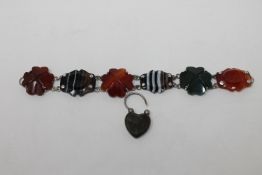 A fine quality antique Scottish hardstone agate bracelet with lock