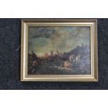 A framed 19th century Dutch oil on panel, bulls in a field, signed F.G.