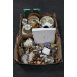 Two boxes of china to include wall plates, collector's plates, pottery vases, Goss pieces,