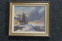 A framed Edwin Vaughan oil on canvas - Dutch windmill,