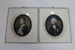 A pair of miniatures of Nelson and Napoleon in bone frames