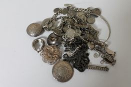 A collection of silver and white metal jewellery