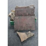 A collection of seven antique wooden printing blocks purportedly late 19th early 20th century from