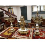 An impressive ormolu mounted marble and spelter three piece clock garniture CONDITION