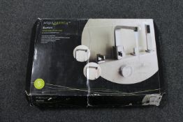 A boxed Aqua Frescsa Illumini chrome bath shower mixer set