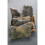 A collection of seven antique wooden printing blocks purportedly late 19th early 20th century from