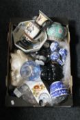 A box of miscellaneous to include Aboriginal wall plaque, wall plaque, Masons bowl,