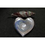 A Murano heart shaped dish and a Murano fish