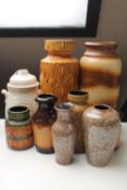 Seven assorted West German vases,