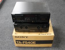 A boxed Sony TA-F 540E amplifier together with a Sony TE-WR770 double cassette deck