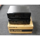 A boxed Sony TA-F 540E amplifier together with a Sony TE-WR770 double cassette deck