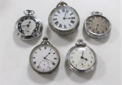 A box of five various pocket watches - Elgin,