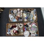 Three boxes of china figures, dolphin figures, glass ware,