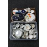 Two boxes of part English china and pottery tea services including Mid Winter,