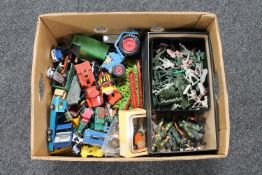 A box of mid 20th century and later play worn die cast vehicles : Triang,