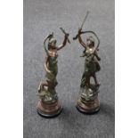 A pair of early 20th century painted spelter figures; Musique and Chanson,