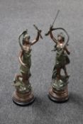 A pair of early 20th century painted spelter figures; Musique and Chanson,