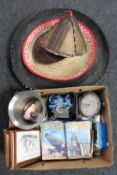 A box of vintage Meccano magazines, ice bucket, vintage Oxygenaire cross, heart monitor wrist watch,