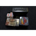 A tray of metal ammunition box and assorted vintage tins