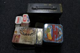 A tray of metal ammunition box and assorted vintage tins