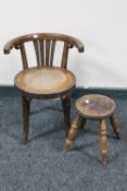 A child's bentwood chair together with an antique milking stool