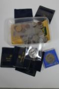 A box of 20th century American coins, Elizabeth II £2 coin, £5 coin, 1981 Royal Wedding crown,