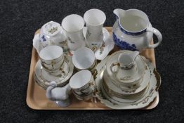 A tray of Noritake tea service, Nao duck figure, antique blue and white jug,